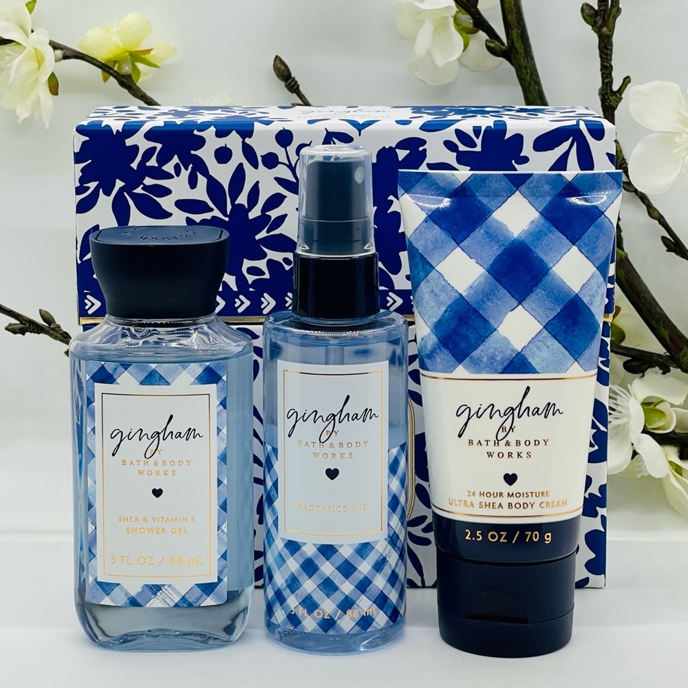 Bath and Body Works Travel Size Gingham Gift Box Set Fragrance, Gel, Body Cream